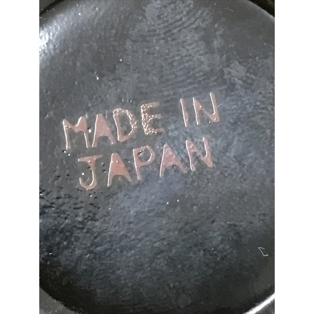 Antique Red Letter Made‎ In Japan Black Floral Sake Cups (2)